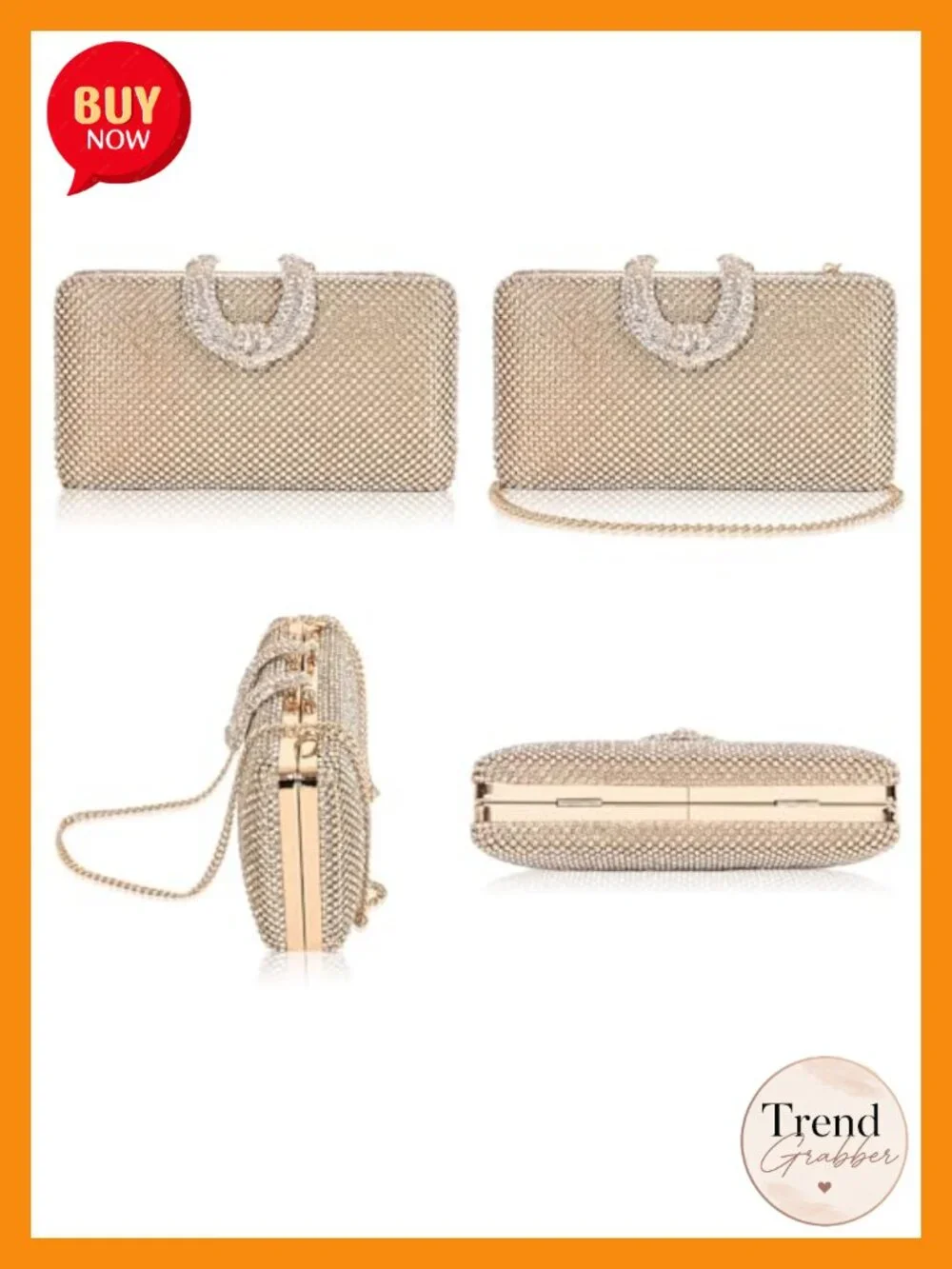 Sparkly Rhinestone Crystal Clutch Bag Detachable Chain Evening Handbag for Party